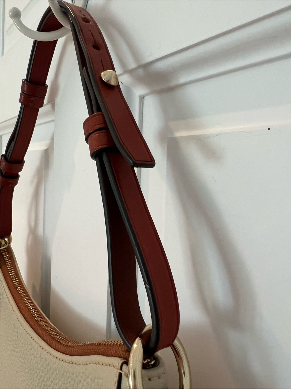Dooney & Bourke Cream Pebble Leather Crossbody with Brown Trim - Picture 12 of 14
